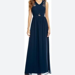 Gianni Bini Navy Blue Geneva Sheer Lace Maxi Dress XS/0